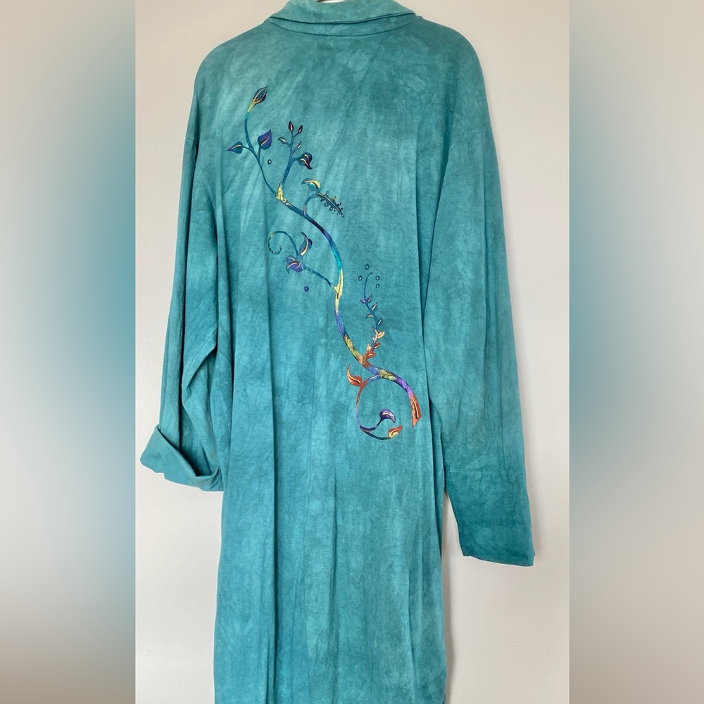 Long Teal Button-Front Robe Coat - Picture 3 of 9